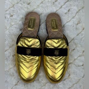 Gucci Gold and Black Quilted Mules Size 37